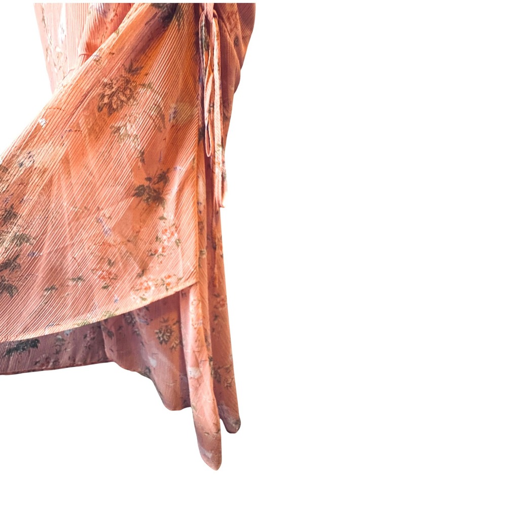 Banana Republic L One Shoulder Peach Floral Ruched Midi Slip Wedding Guest Dress - Picture 5 of 14